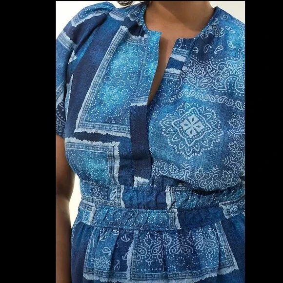 Anthro Maeve Somerset Maxi Dress XL Blue Bandana Cotton Smocked Waist NWT - Picture 3 of 13